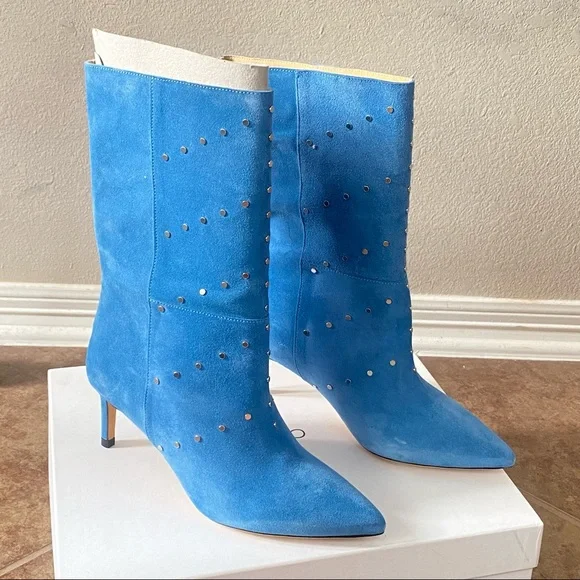 IRO Milliow Studded Blue Vintage Women's Ankle Leather Suede Boots Booties - Picture 12 of 13